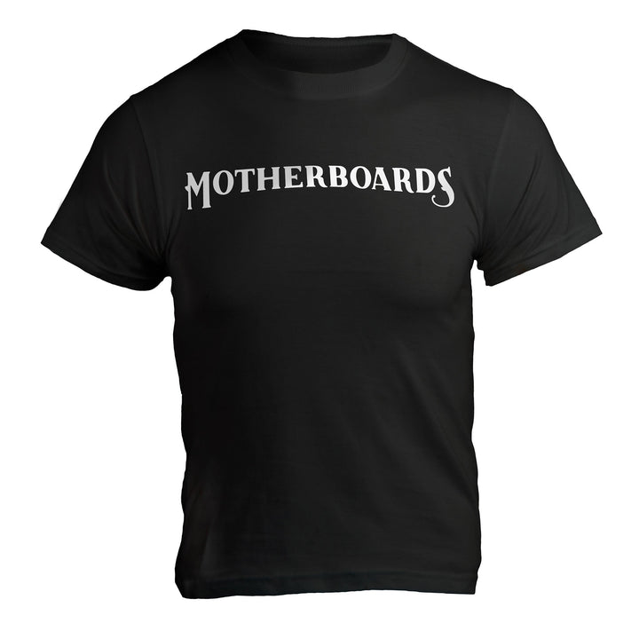 Motherboards Men's Black T-Shirt with Madonna Coronation Back Logo