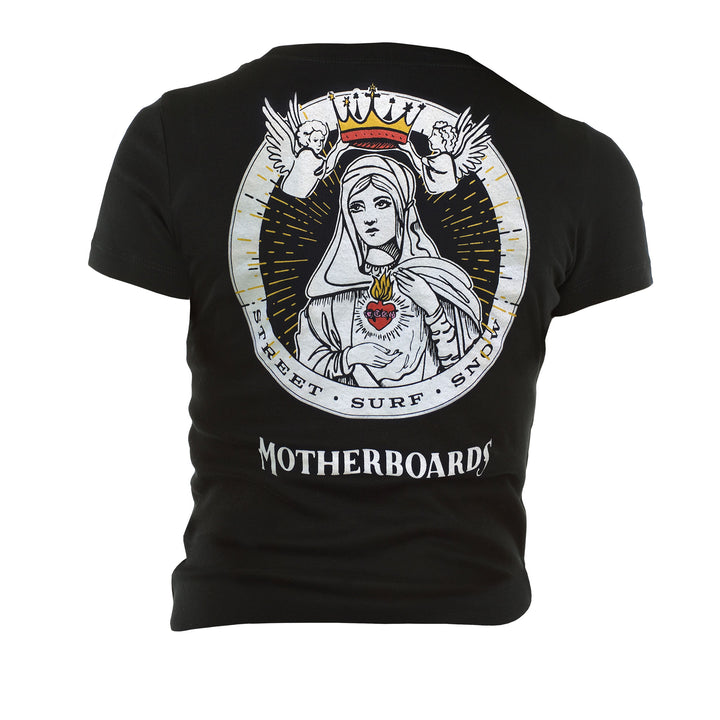 Motherboards Black T-Shirt with Madonna Coronation Back Logo
