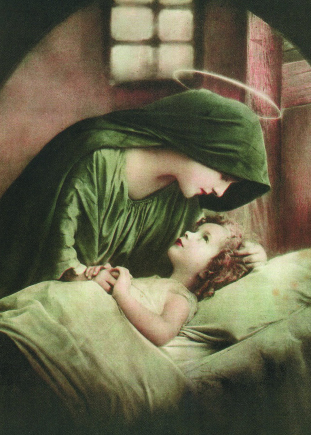 Blessed Mother in Green with the Child Jesus Print 5X7