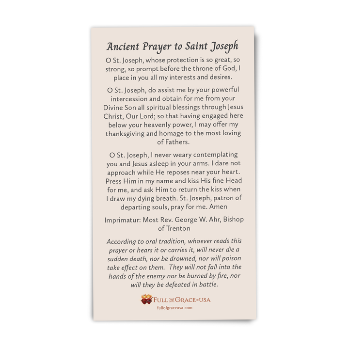 NEW:  Ancient Prayer to St Joseph Holy Card