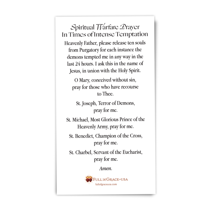 NEW:  Spiritual Warfare Prayer in Times of Intense Temptation Holy Card
