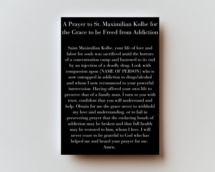 Prayer to Maximilian Kolbe for the Grace to be Freed From Addiction Premium Metal Prayer Card