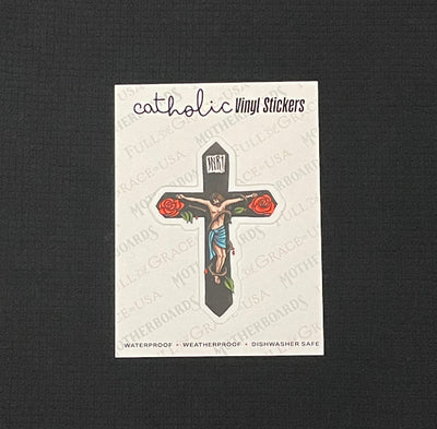 Rose Crucifix Sticker Decal