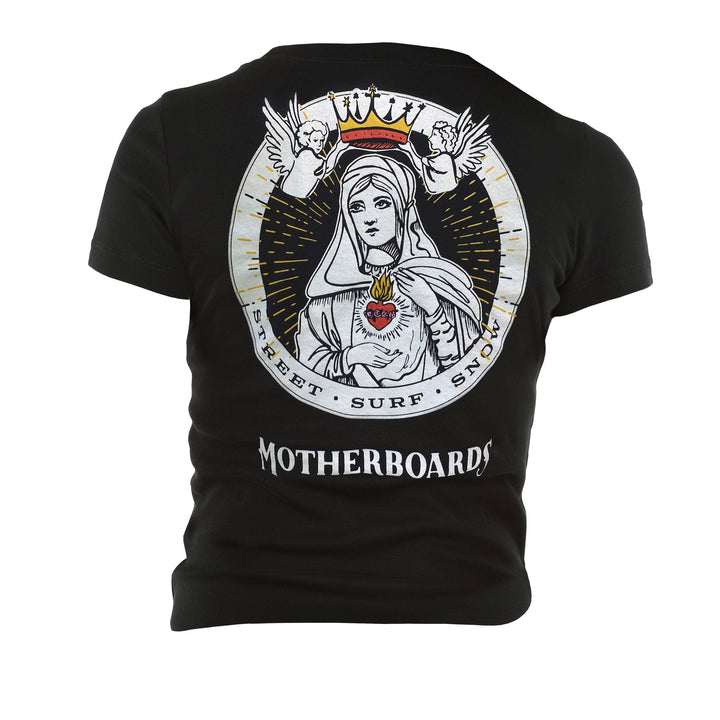 Motherboards Men's Black T-Shirt with Madonna Coronation Back Logo