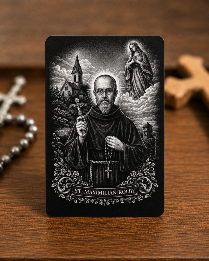 Prayer to Maximilian Kolbe for the Grace to be Freed From Addiction Premium Metal Prayer Card