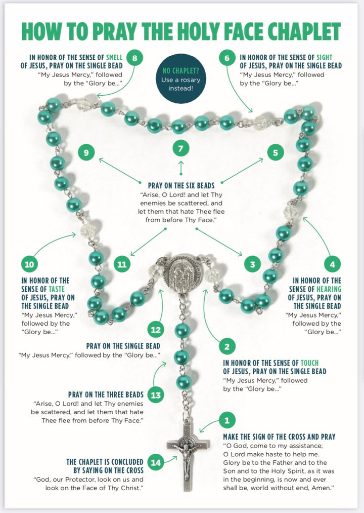 The Holy Face Chaplet with a How to Pray the Holy Face Chaplet holy card, NEW