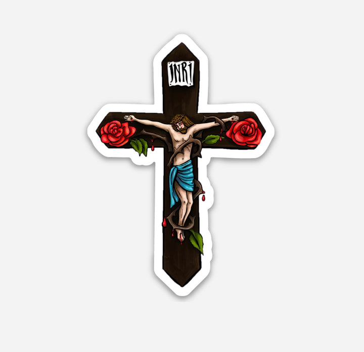 Rose Crucifix Sticker Decal