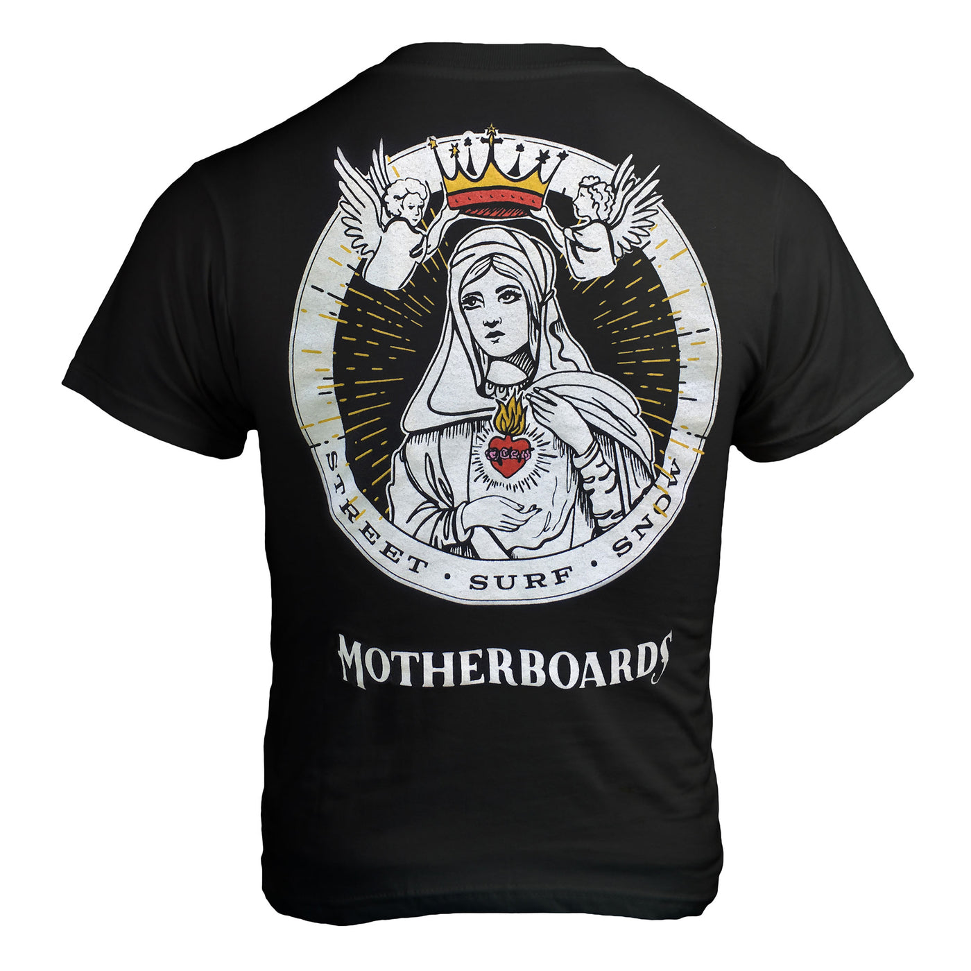 Motherboards Black T-Shirt with Madonna Coronation Back Logo