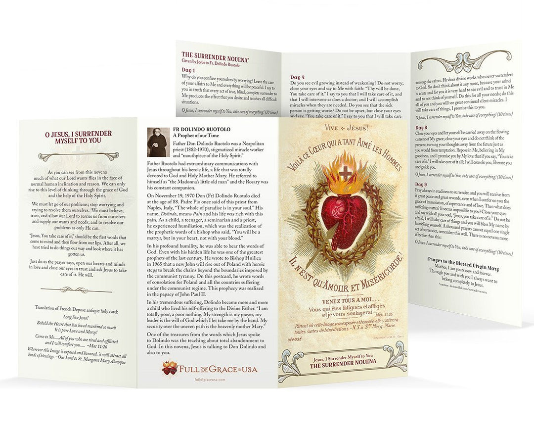 Larger Font Surrender Novena Trifold Holy Cards (Easy to read larger font, 8" X 4.25" folded)